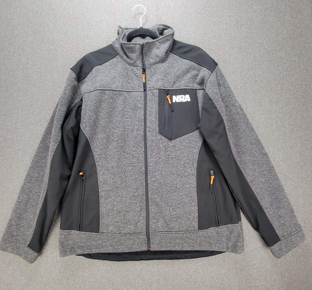 NRA Jacket Mens XL Grey Black Zip Soft Shell